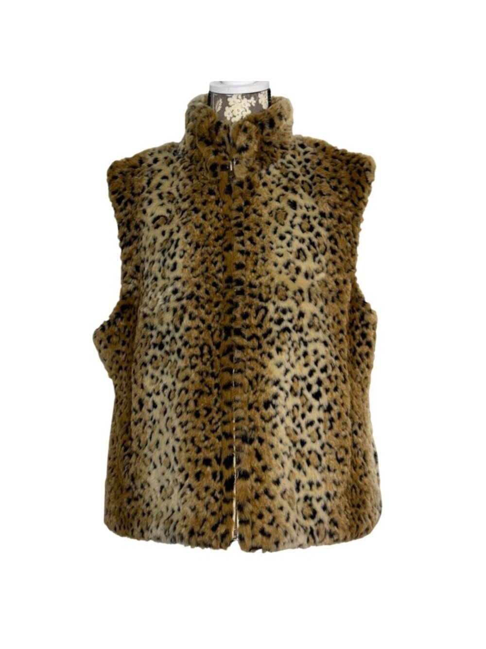 FUDA Faux Fur Leopard/Pearl Reversible Womens Large Cheetah Classic Vest EUC